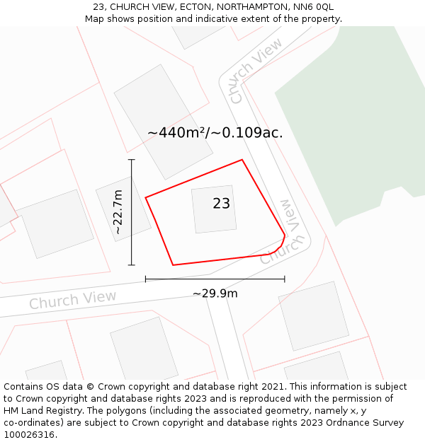 23, CHURCH VIEW, ECTON, NORTHAMPTON, NN6 0QL: Plot and title map