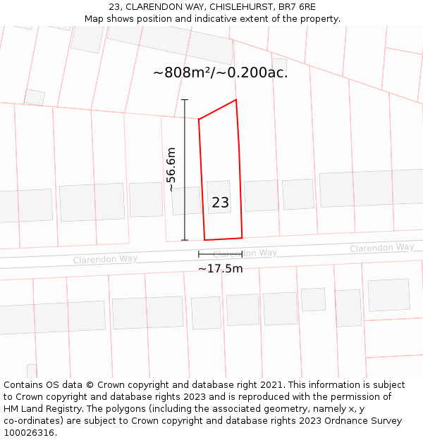 23, CLARENDON WAY, CHISLEHURST, BR7 6RE: Plot and title map