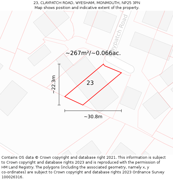23, CLAYPATCH ROAD, WYESHAM, MONMOUTH, NP25 3PN: Plot and title map