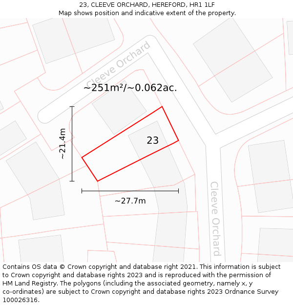 23, CLEEVE ORCHARD, HEREFORD, HR1 1LF: Plot and title map