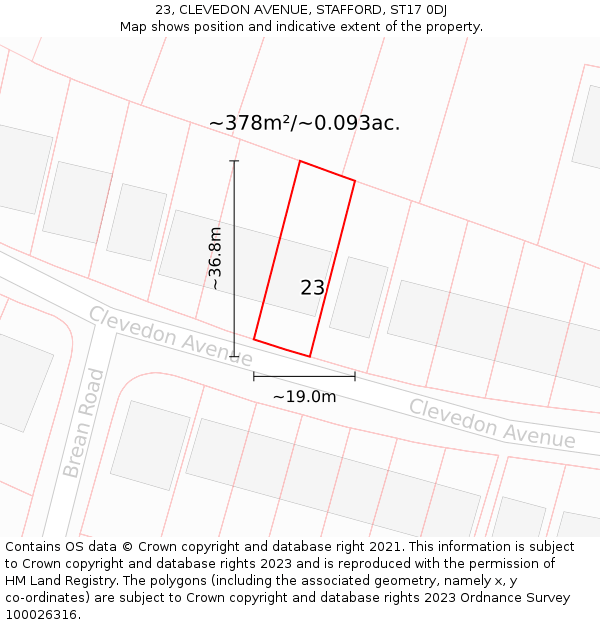 23, CLEVEDON AVENUE, STAFFORD, ST17 0DJ: Plot and title map