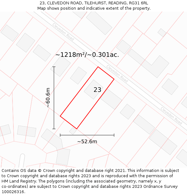 23, CLEVEDON ROAD, TILEHURST, READING, RG31 6RL: Plot and title map