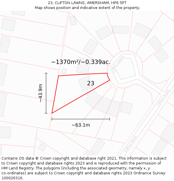 23, CLIFTON LAWNS, AMERSHAM, HP6 5PT: Plot and title map
