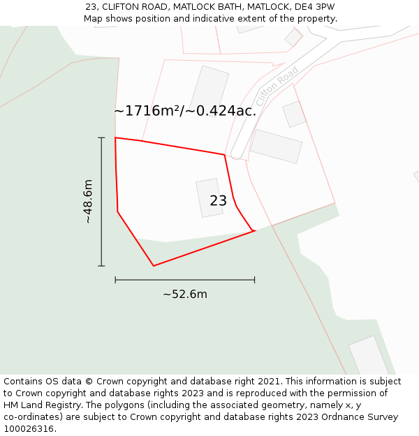 23, CLIFTON ROAD, MATLOCK BATH, MATLOCK, DE4 3PW: Plot and title map