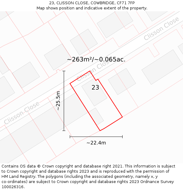 23, CLISSON CLOSE, COWBRIDGE, CF71 7FP: Plot and title map