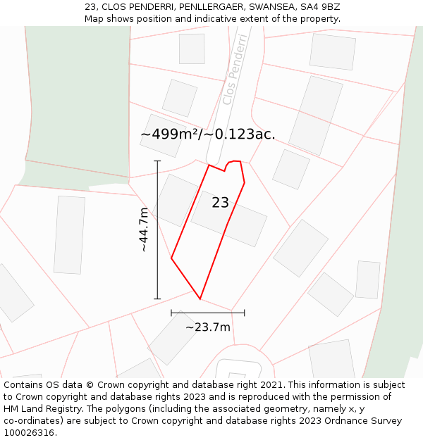 23, CLOS PENDERRI, PENLLERGAER, SWANSEA, SA4 9BZ: Plot and title map