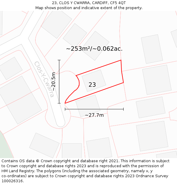 23, CLOS Y CWARRA, CARDIFF, CF5 4QT: Plot and title map