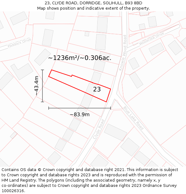 23, CLYDE ROAD, DORRIDGE, SOLIHULL, B93 8BD: Plot and title map