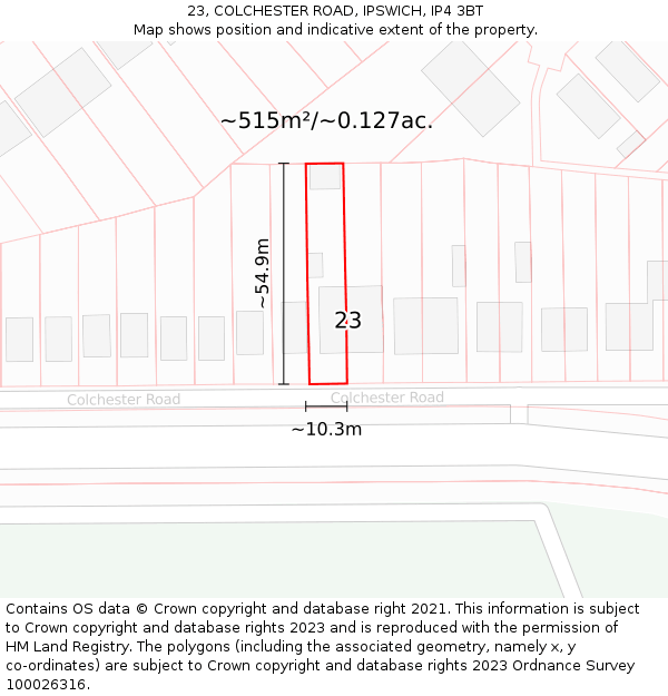 23, COLCHESTER ROAD, IPSWICH, IP4 3BT: Plot and title map