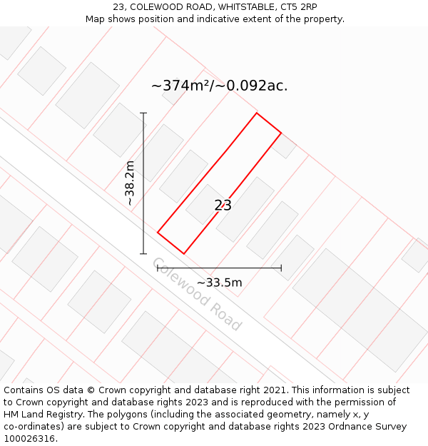 23, COLEWOOD ROAD, WHITSTABLE, CT5 2RP: Plot and title map