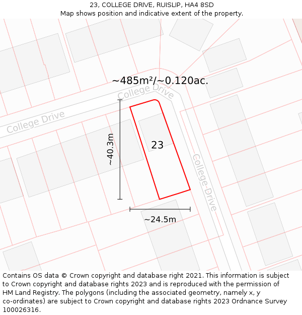 23, COLLEGE DRIVE, RUISLIP, HA4 8SD: Plot and title map