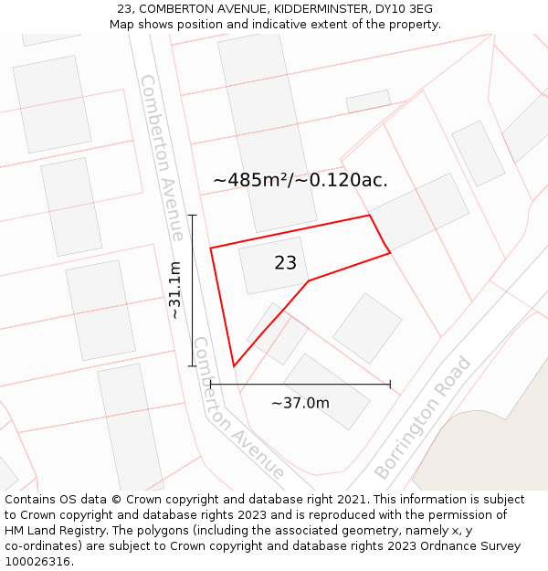 23, COMBERTON AVENUE, KIDDERMINSTER, DY10 3EG: Plot and title map
