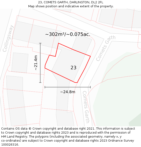 23, COMETS GARTH, DARLINGTON, DL2 2FL: Plot and title map