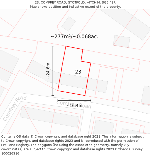 23, COMFREY ROAD, STOTFOLD, HITCHIN, SG5 4ER: Plot and title map