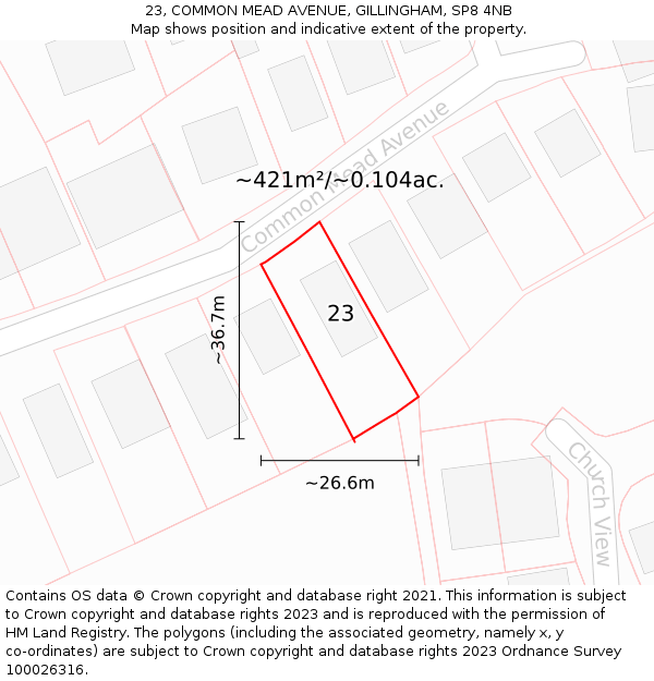 23, COMMON MEAD AVENUE, GILLINGHAM, SP8 4NB: Plot and title map