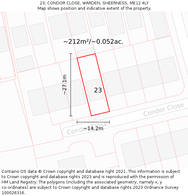 23, CONDOR CLOSE, WARDEN, SHEERNESS, ME12 4LY: Plot and title map