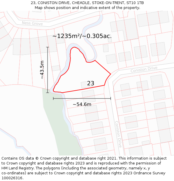 23, CONISTON DRIVE, CHEADLE, STOKE-ON-TRENT, ST10 1TB: Plot and title map