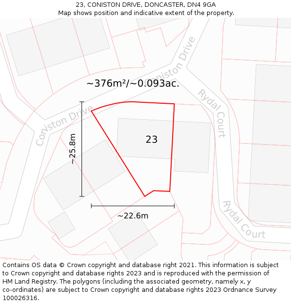 23, CONISTON DRIVE, DONCASTER, DN4 9GA: Plot and title map