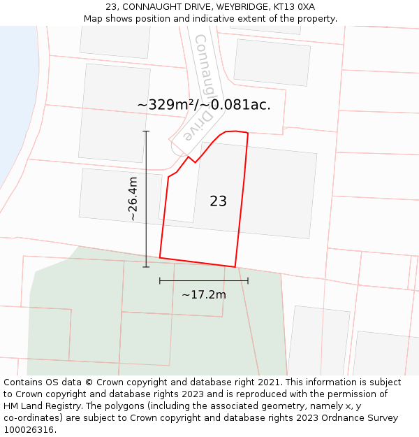 23, CONNAUGHT DRIVE, WEYBRIDGE, KT13 0XA: Plot and title map