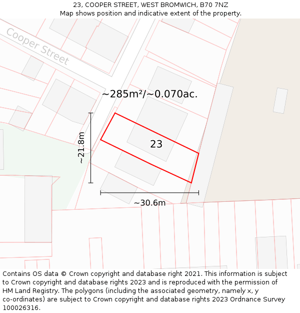 23, COOPER STREET, WEST BROMWICH, B70 7NZ: Plot and title map