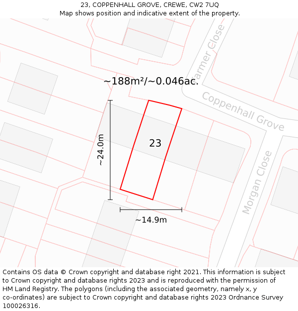 23, COPPENHALL GROVE, CREWE, CW2 7UQ: Plot and title map