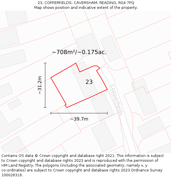 23, COPPERFIELDS, CAVERSHAM, READING, RG4 7PQ: Plot and title map