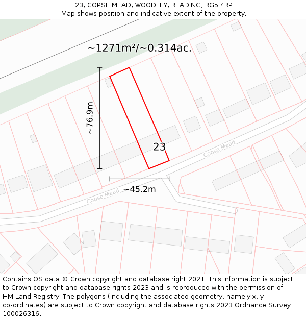 23, COPSE MEAD, WOODLEY, READING, RG5 4RP: Plot and title map