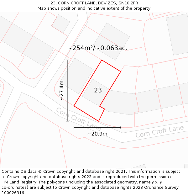 23, CORN CROFT LANE, DEVIZES, SN10 2FR: Plot and title map
