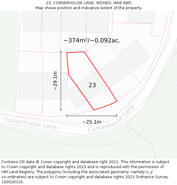 23, CORNERHOUSE LANE, WIDNES, WA8 9WD: Plot and title map