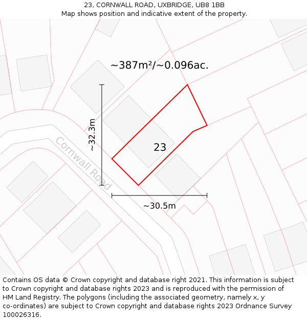 23, CORNWALL ROAD, UXBRIDGE, UB8 1BB: Plot and title map