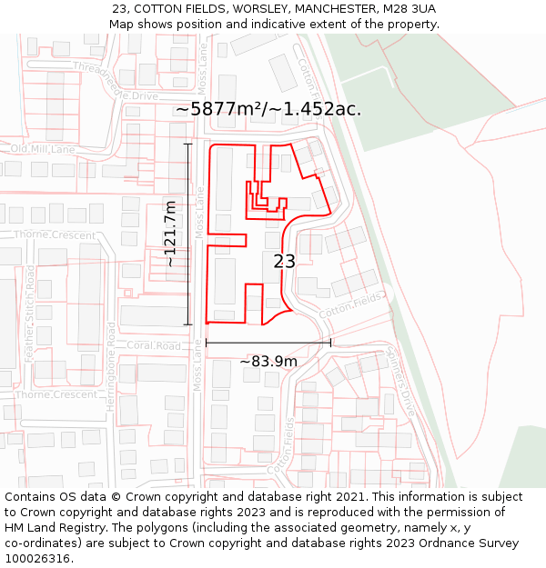 23, COTTON FIELDS, WORSLEY, MANCHESTER, M28 3UA: Plot and title map