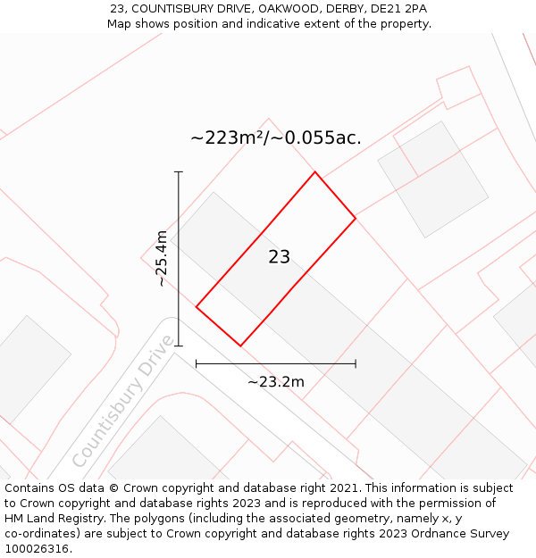 23, COUNTISBURY DRIVE, OAKWOOD, DERBY, DE21 2PA: Plot and title map