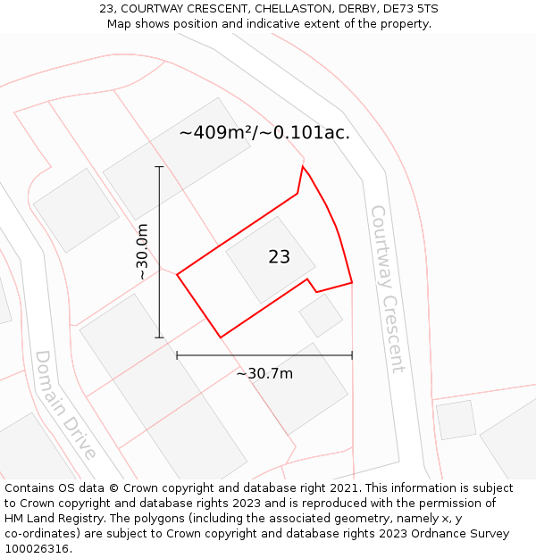 23, COURTWAY CRESCENT, CHELLASTON, DERBY, DE73 5TS: Plot and title map