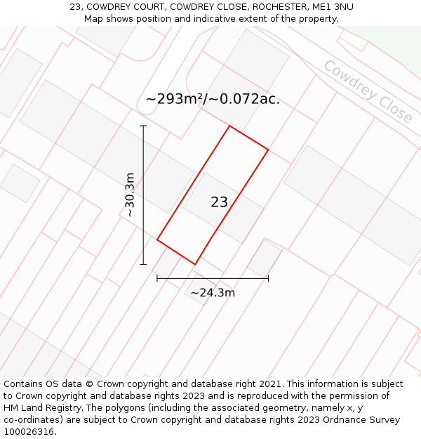 23, COWDREY COURT, COWDREY CLOSE, ROCHESTER, ME1 3NU: Plot and title map