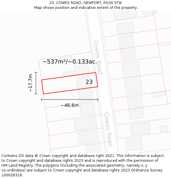 23, COWES ROAD, NEWPORT, PO30 5TW: Plot and title map
