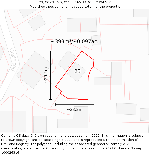 23, COXS END, OVER, CAMBRIDGE, CB24 5TY: Plot and title map