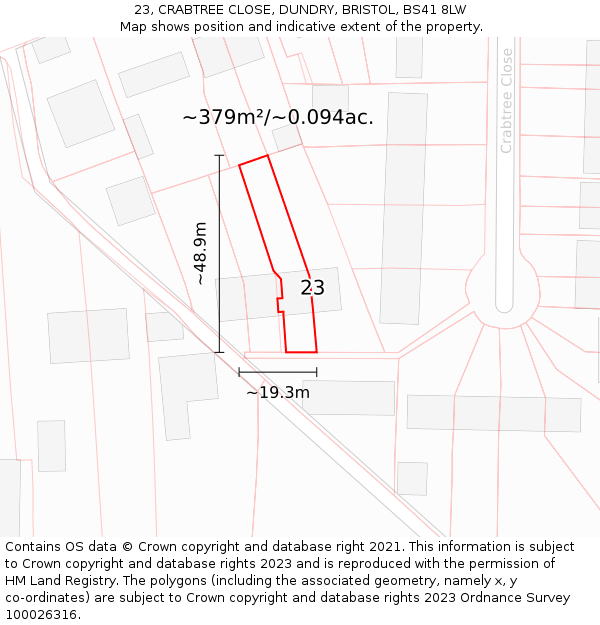 23, CRABTREE CLOSE, DUNDRY, BRISTOL, BS41 8LW: Plot and title map