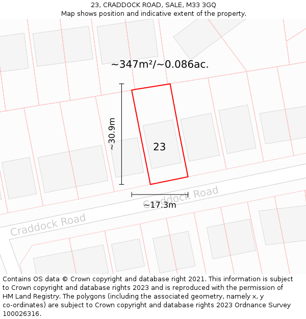 23, CRADDOCK ROAD, SALE, M33 3GQ: Plot and title map