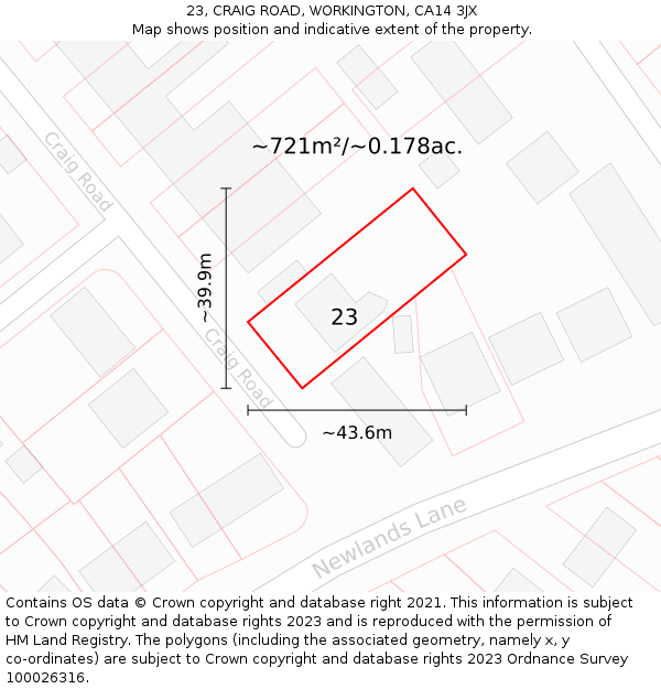 23, CRAIG ROAD, WORKINGTON, CA14 3JX: Plot and title map