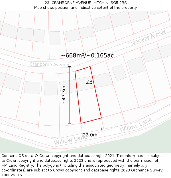23, CRANBORNE AVENUE, HITCHIN, SG5 2BS: Plot and title map