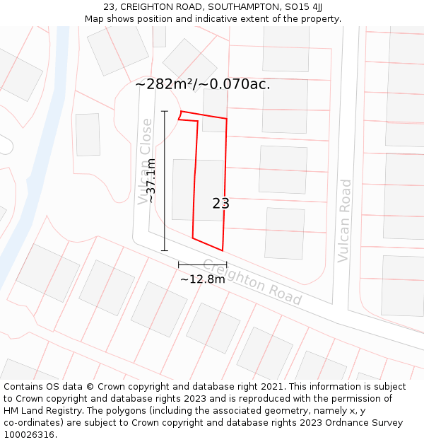23, CREIGHTON ROAD, SOUTHAMPTON, SO15 4JJ: Plot and title map