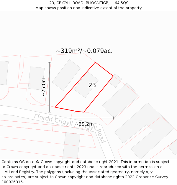 23, CRIGYLL ROAD, RHOSNEIGR, LL64 5QS: Plot and title map
