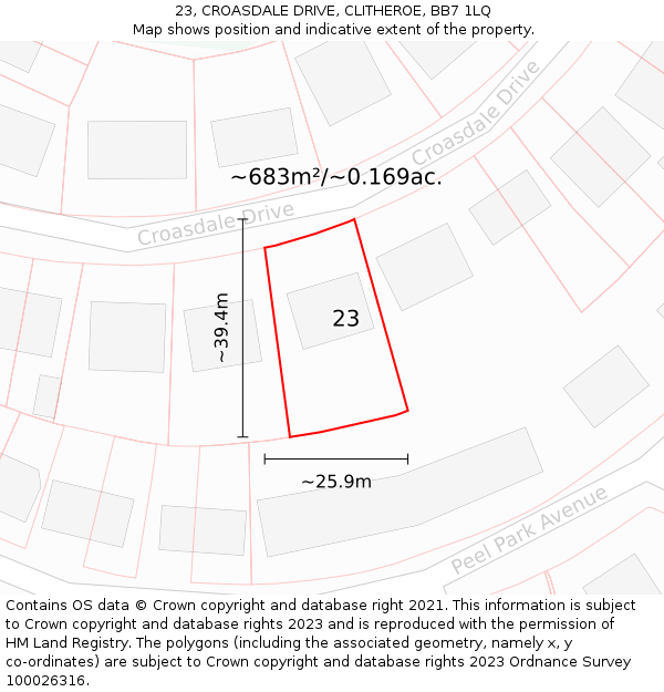 23, CROASDALE DRIVE, CLITHEROE, BB7 1LQ: Plot and title map