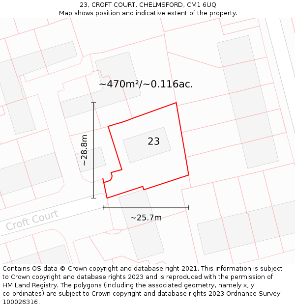 23, CROFT COURT, CHELMSFORD, CM1 6UQ: Plot and title map