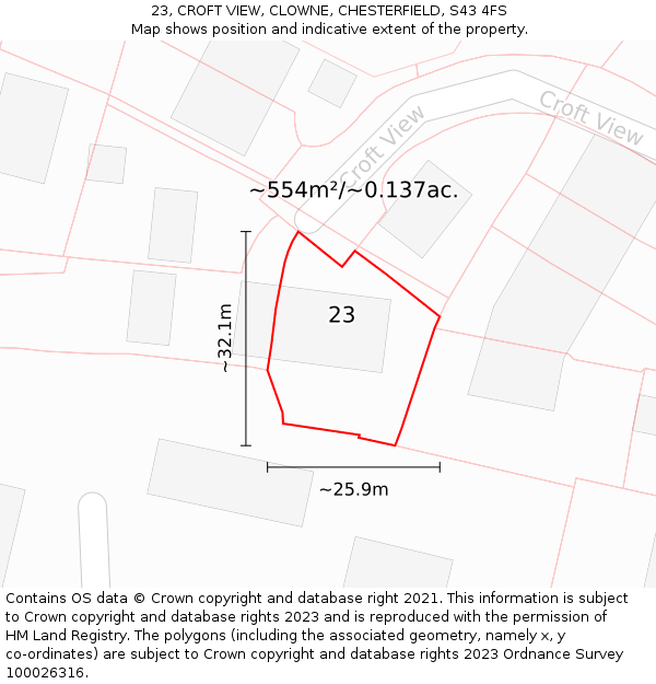 23, CROFT VIEW, CLOWNE, CHESTERFIELD, S43 4FS: Plot and title map