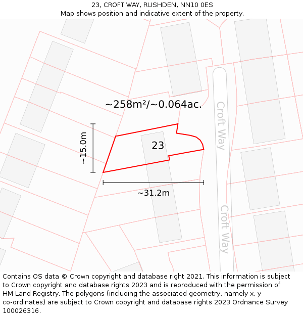23, CROFT WAY, RUSHDEN, NN10 0ES: Plot and title map