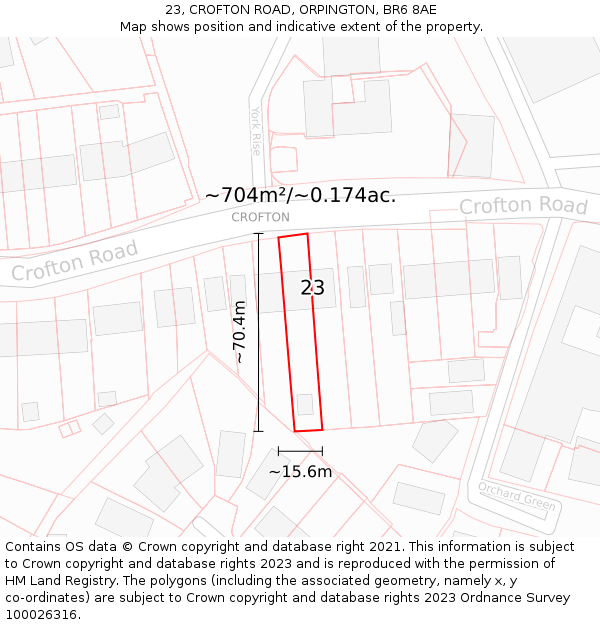 23, CROFTON ROAD, ORPINGTON, BR6 8AE: Plot and title map