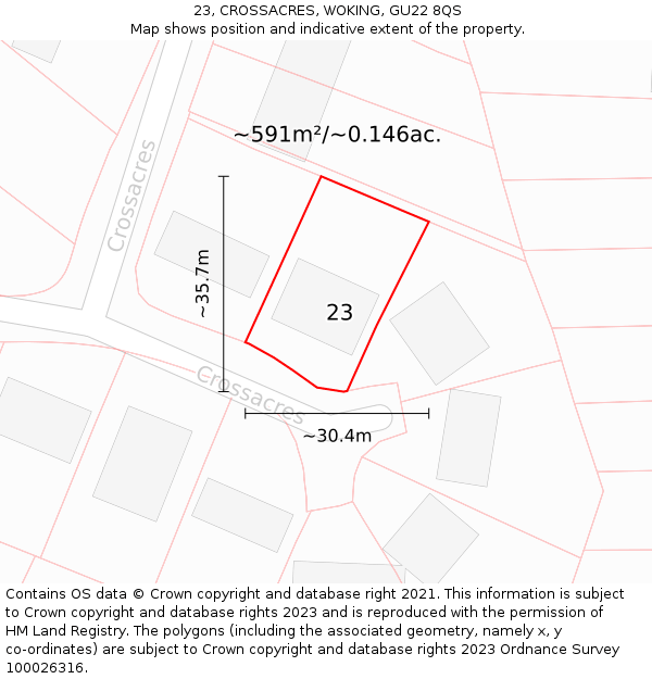 23, CROSSACRES, WOKING, GU22 8QS: Plot and title map
