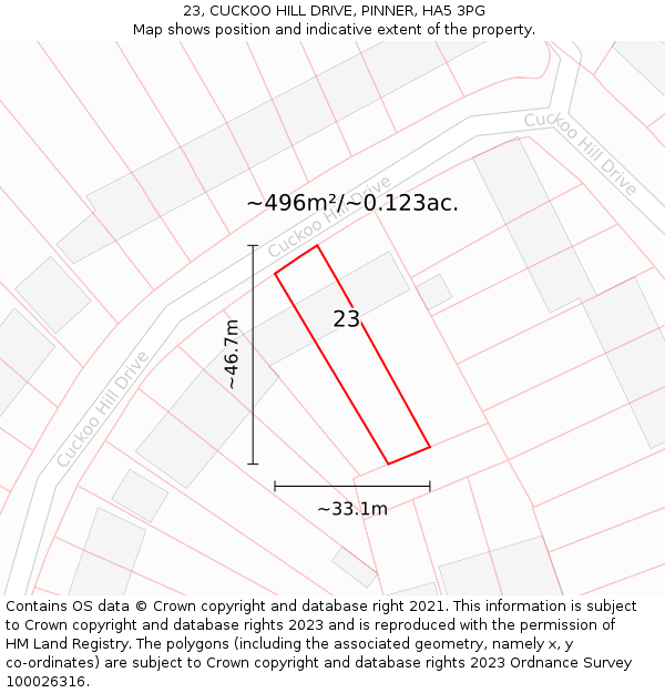 23, CUCKOO HILL DRIVE, PINNER, HA5 3PG: Plot and title map