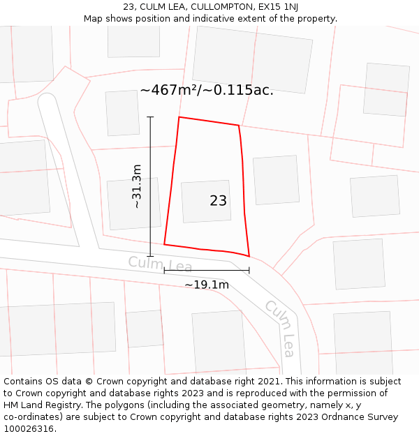 23, CULM LEA, CULLOMPTON, EX15 1NJ: Plot and title map